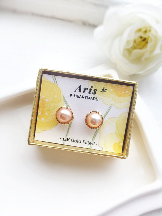 Pink Freshwater Pearl Stud Earrings 7mm