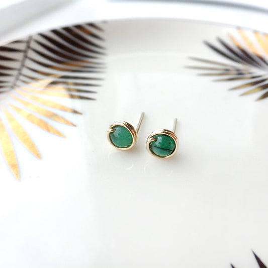 Tiny Emerald Stud Earrings in 14K Gold Filled