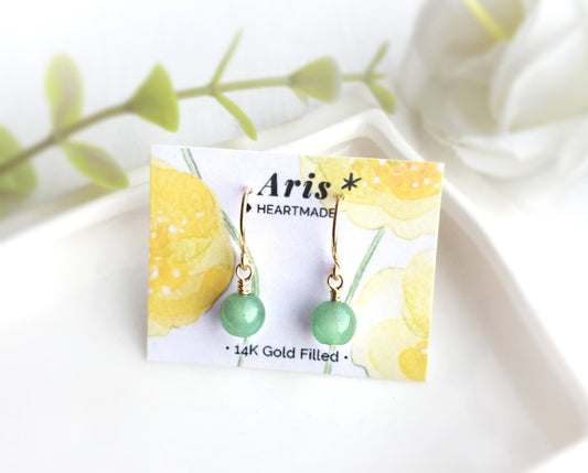 Jade Ball Dangle Earrings 14K Gold Filled, Tiny Jade Earrings