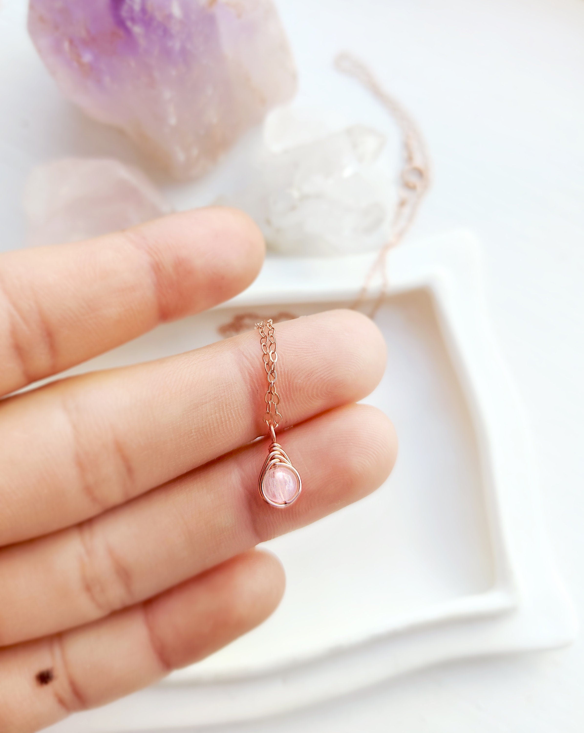 Dainty rose hot sale quartz necklace