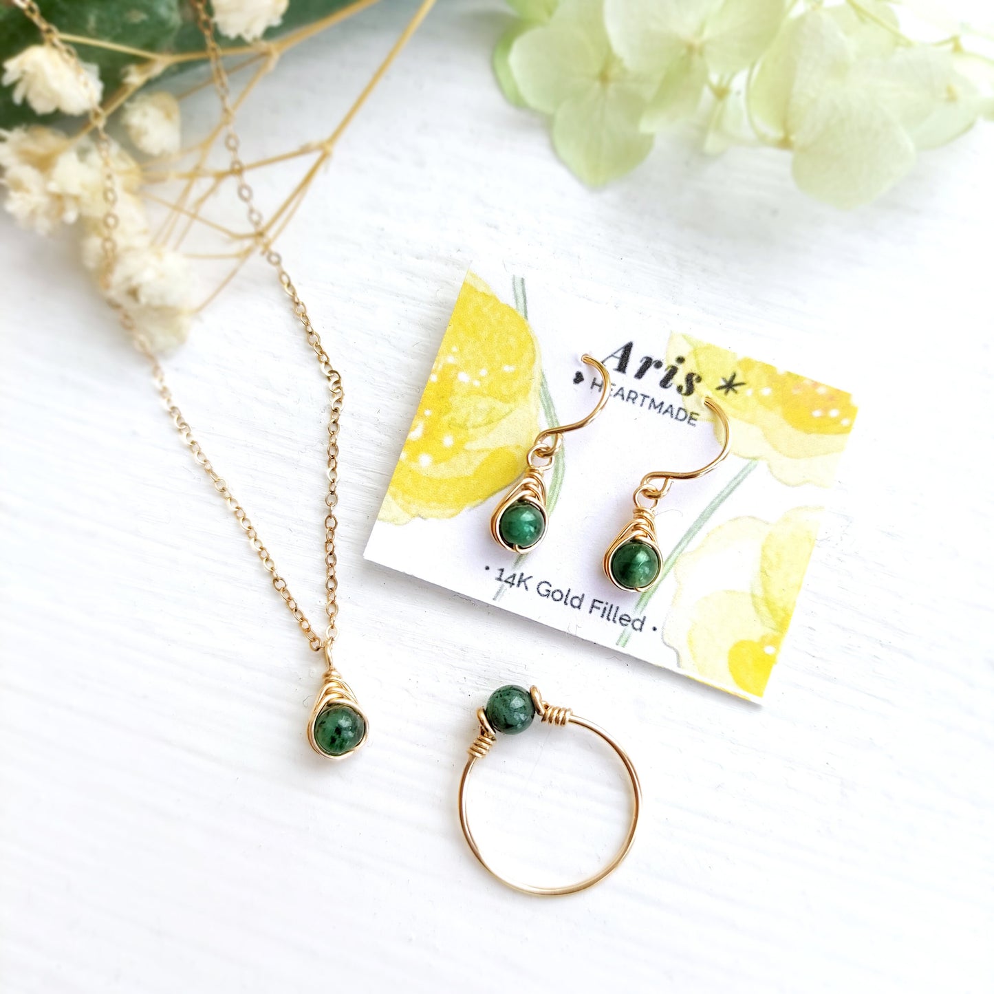 Long Emerald Earrings and Necklace Set Jewelry Set Emerald Jewelry Bri –  Little Desirez Jewelry