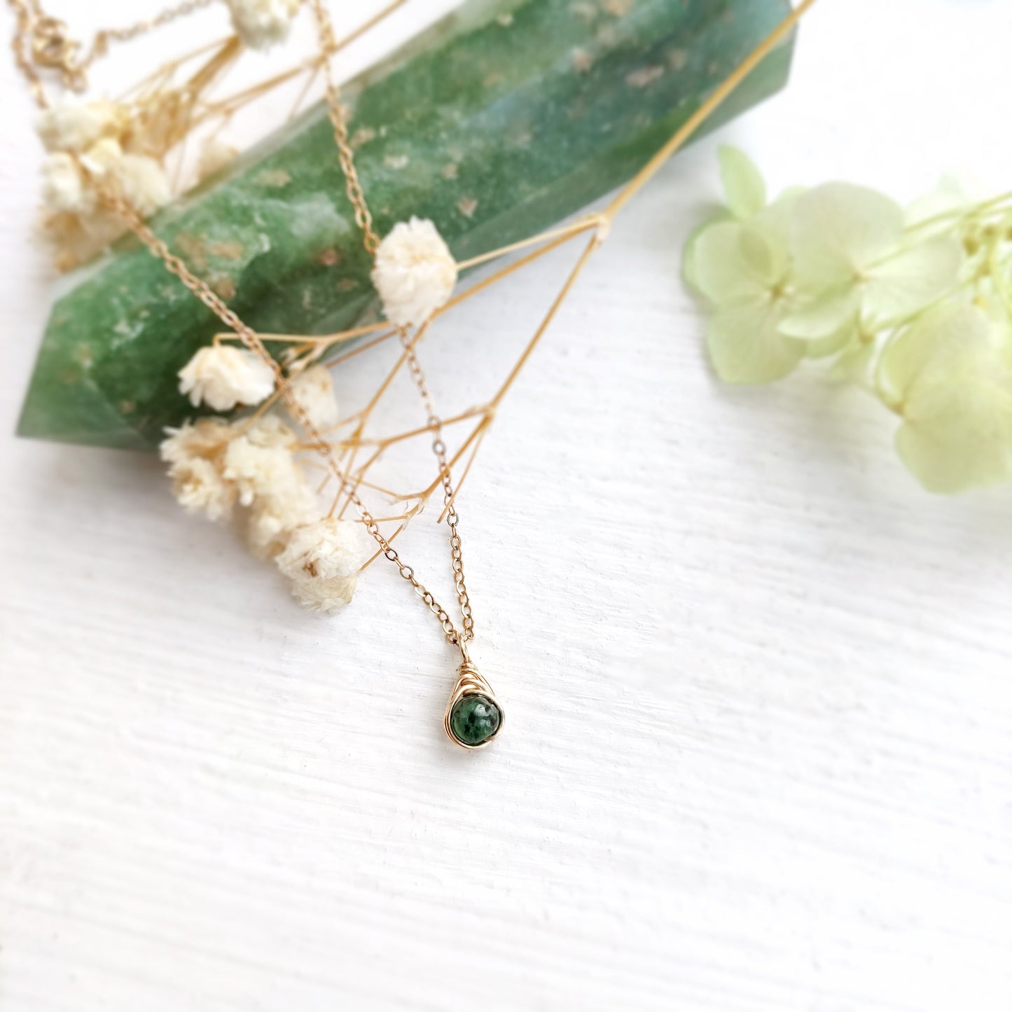 Dainty Emerald Jewelry Set with Earrings and Necklace
