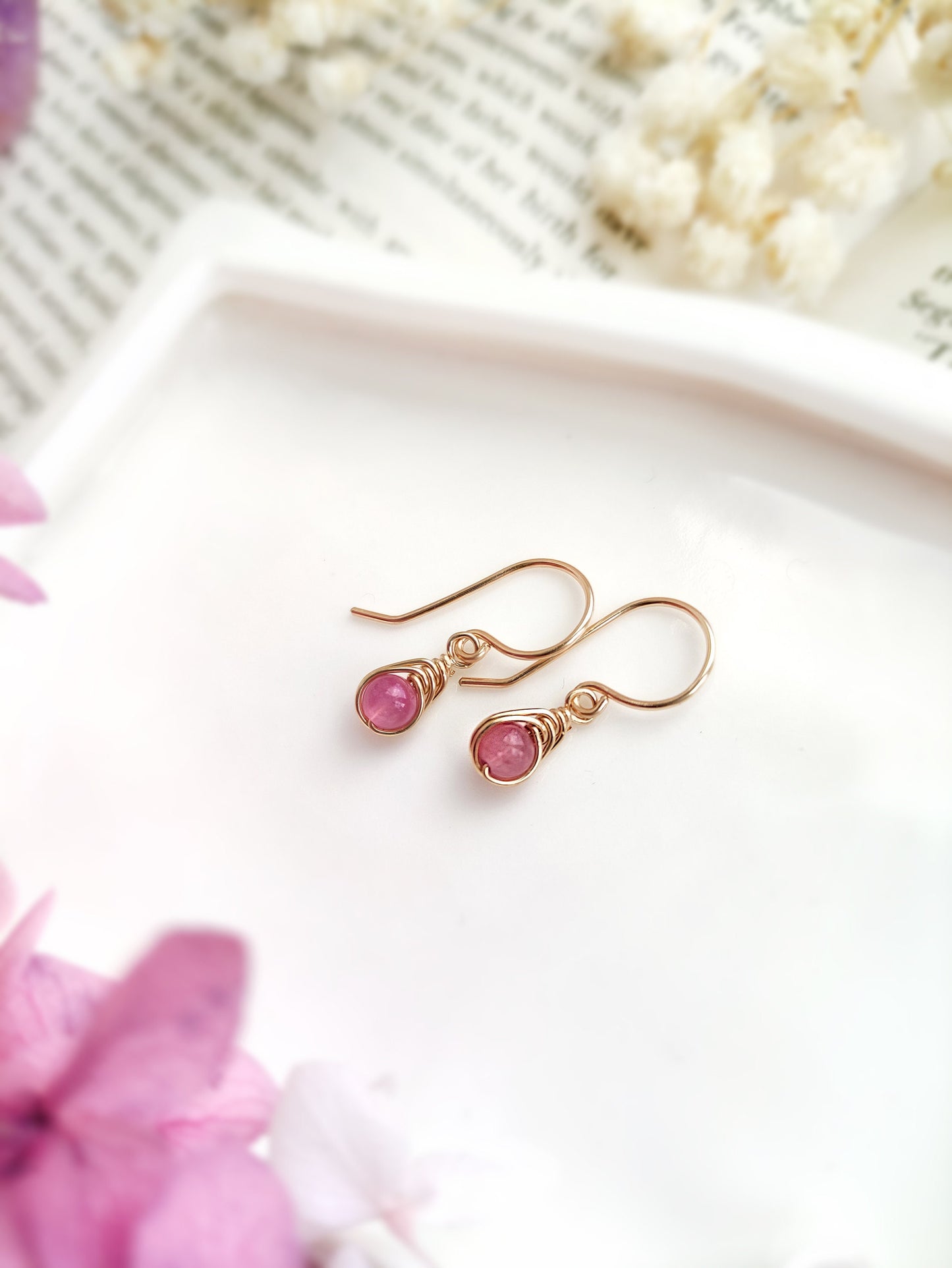 Tiny Pink Tourmaline Dangle Earrings