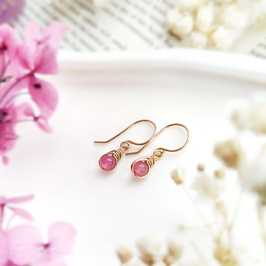 Tiny Pink Tourmaline Dangle Earrings