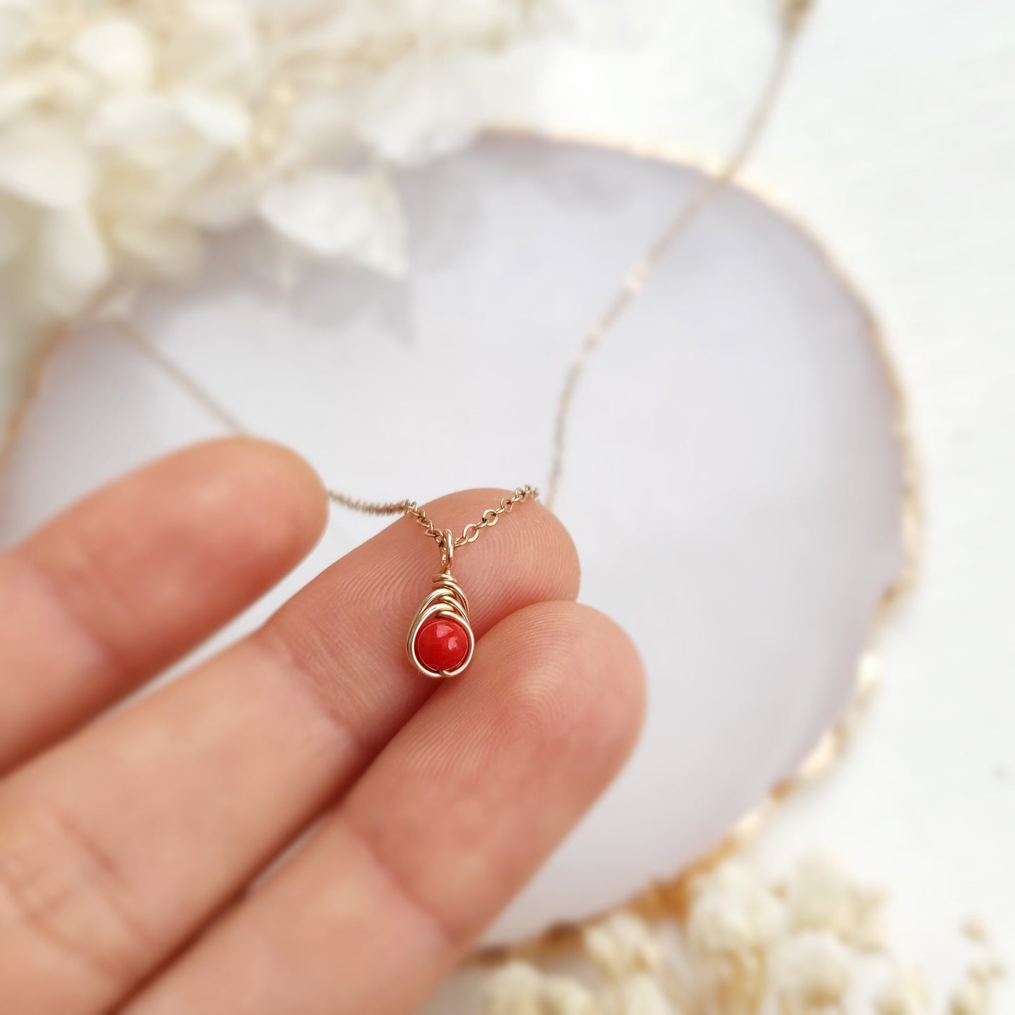 Dainty Red Coral Necklace