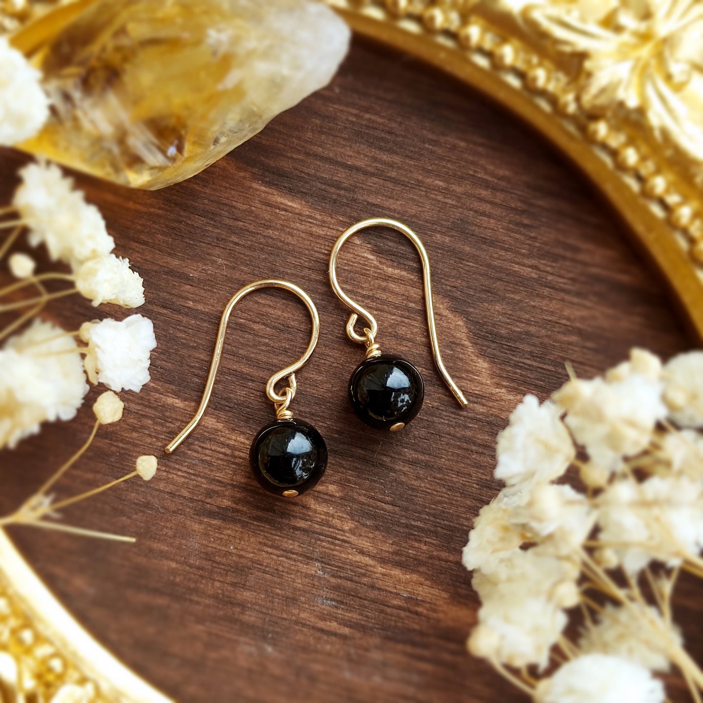 Black Tourmaline Ball Dangle Earrings, Empath Protection