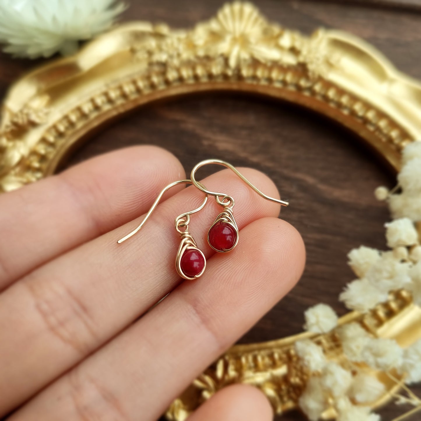 Tiny Ruby Dangle Earrings