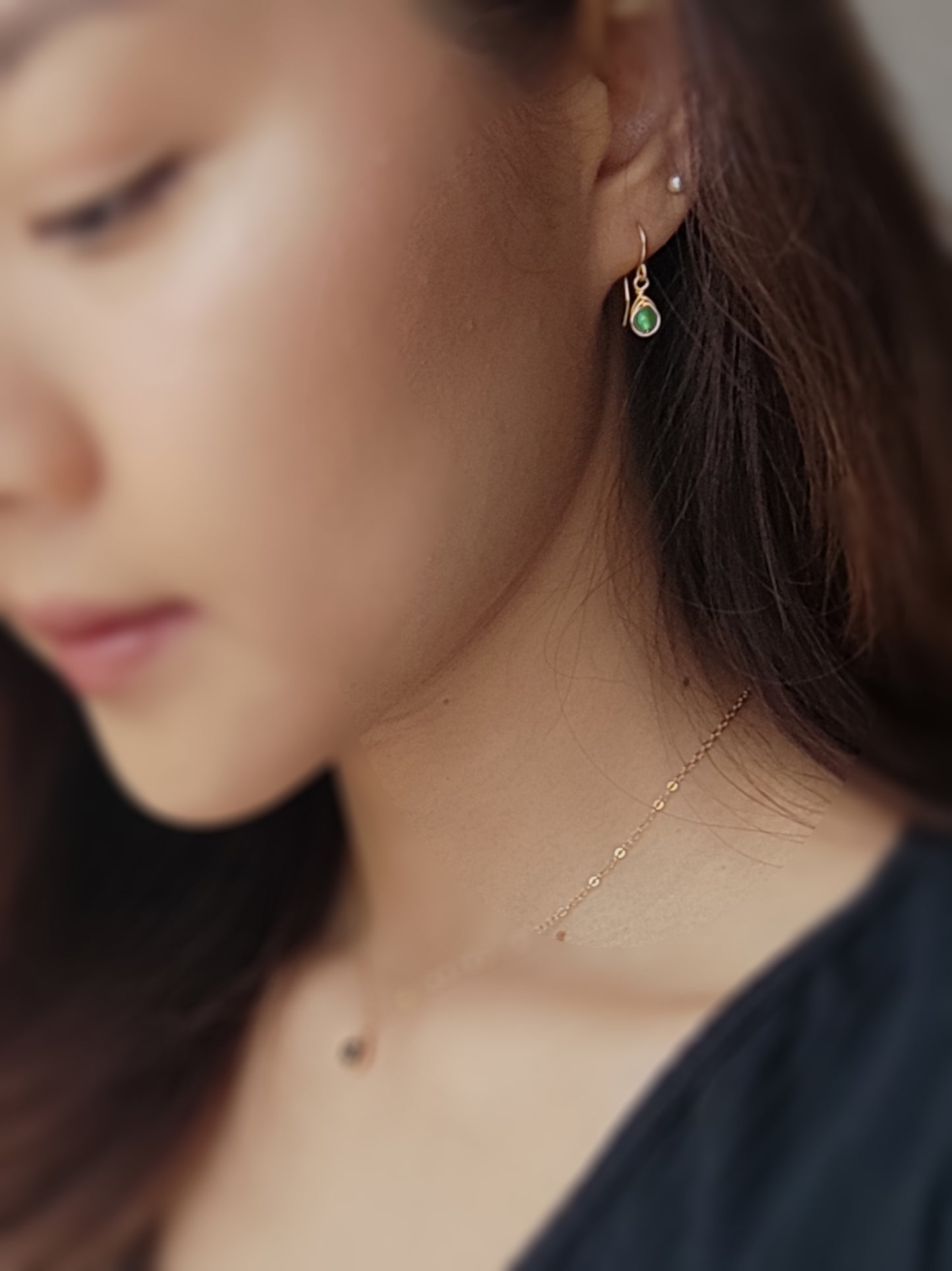 Tiny Green Jade Drop Earrings